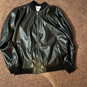 Mens Zara leather bomber jacket size XXL